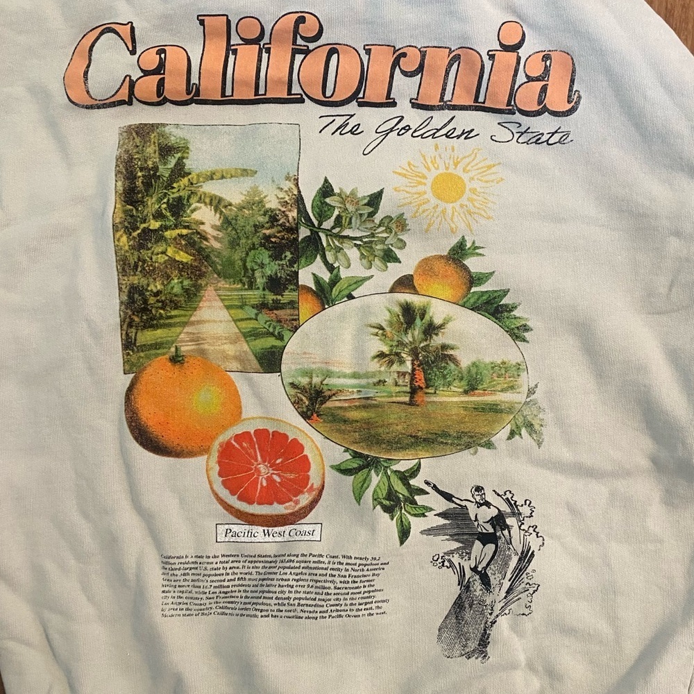 ASOS DESIGN sweatshirt in beige with photographic California Print size xs - Picture 5 of 6
